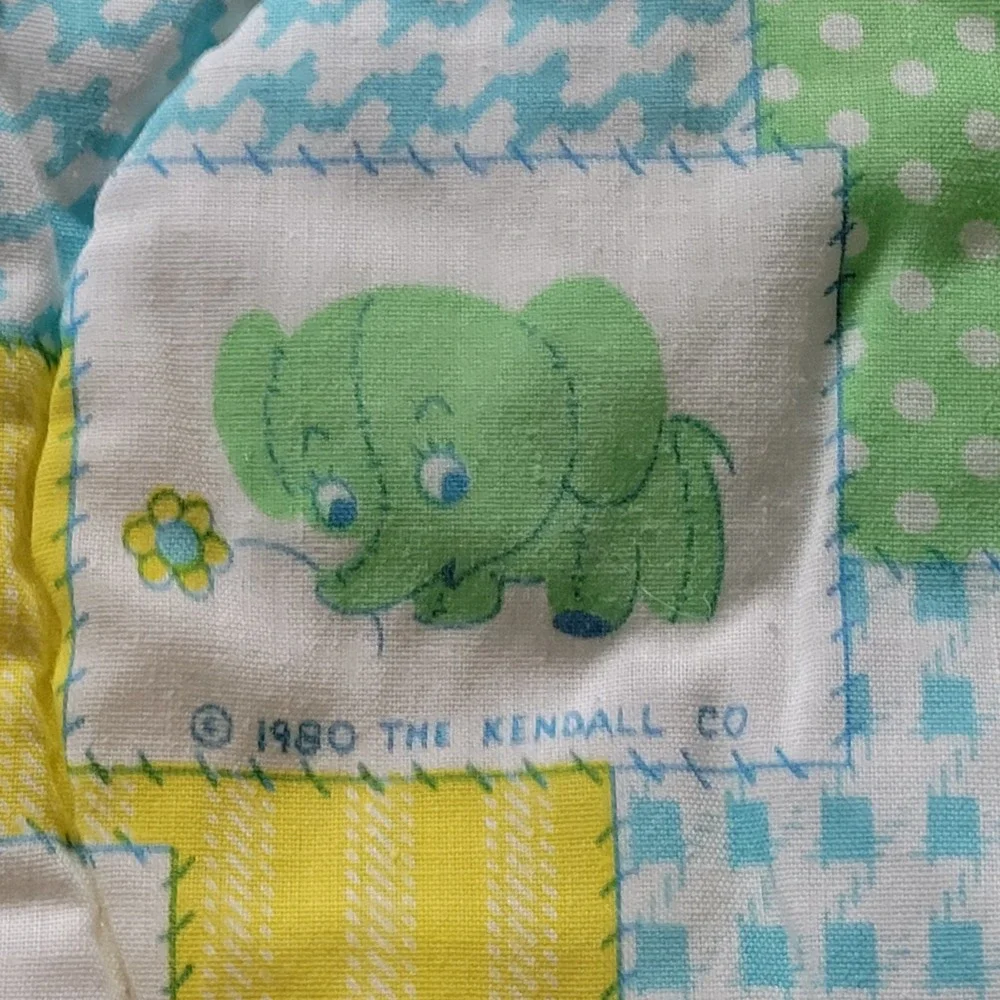 Vintage 1980 Curity Zip-A-Quilt Baby Sleeping Bag Elephant & Mouse Patchwork EUC